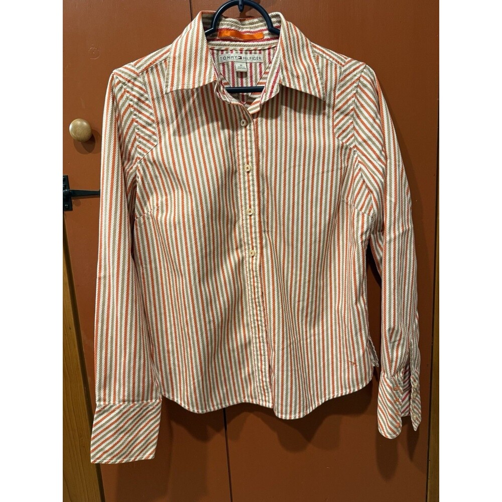 Tommy Hilfiger Women’s Striped Twill Cotton Button-Up Long Sleeve Shirt M